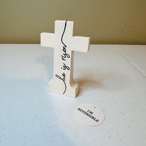 Small Easter Cross decoration Reversible tiered tray - he is risen-Happy Easter